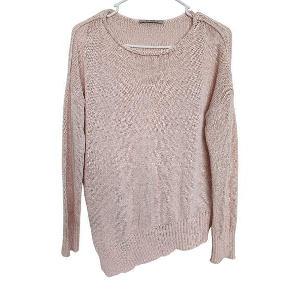 AllSaints Nadine Pullover Sweater Knit Pastel Pink Asymmetrical XS Cozy Grunge - Picture 1 of 7